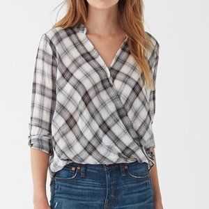 Splendid Willow Voile Plaid Surplice Top